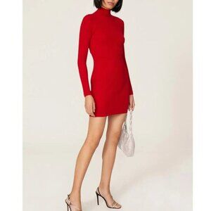 Ramy Brook Aspen Open Back Dress Ribbed Knit Turtleneck Sweater Long Sleeve Mini